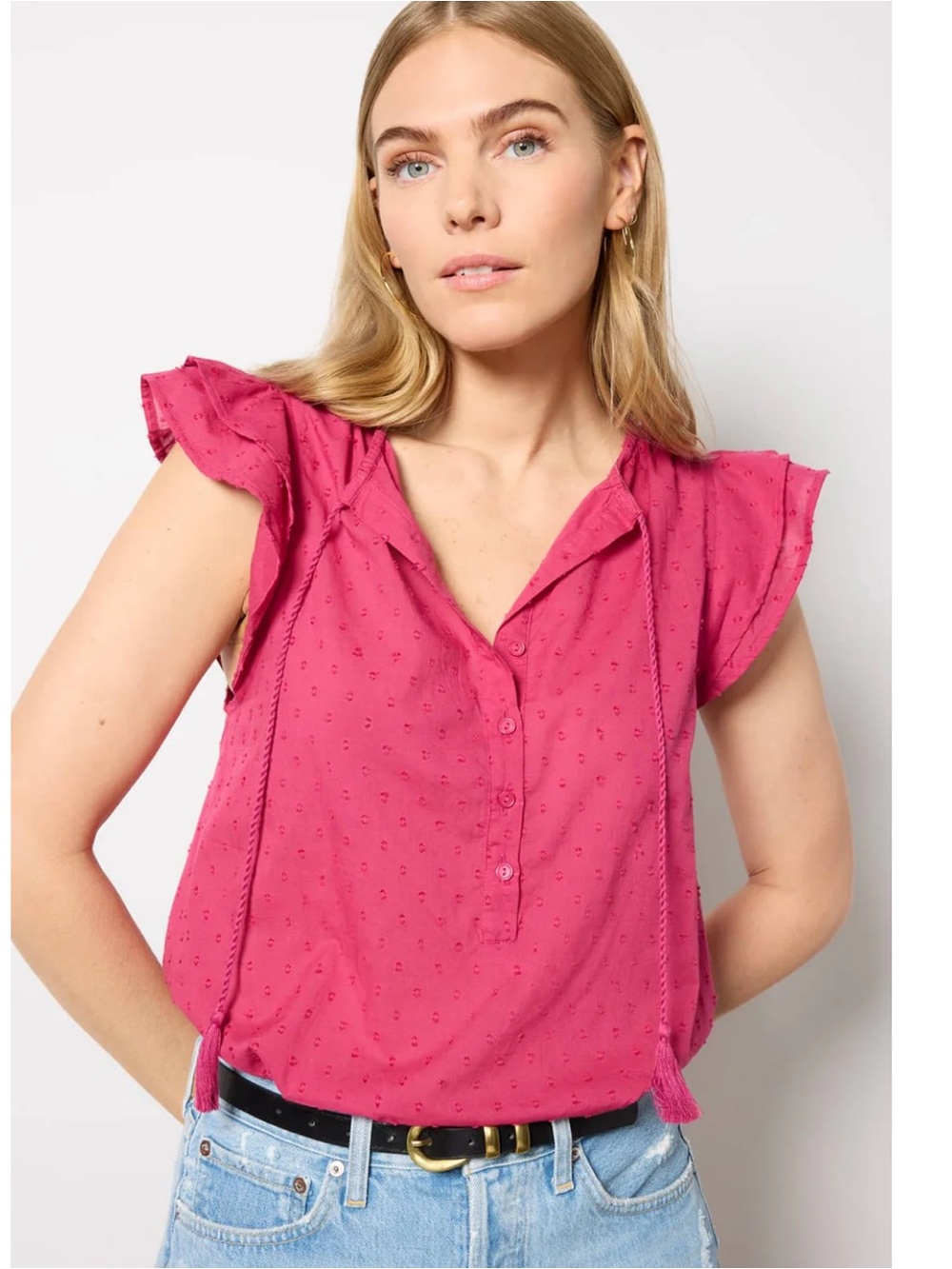 Emerson Fry Angel Top Pink Swiss Dots Flutter Sleeve Organic cotton Top Size XS